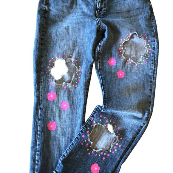 Holey distressed jeans with cutouts, Jr 10, destroyed ripped funky painted jeans - Picture 7 of 14